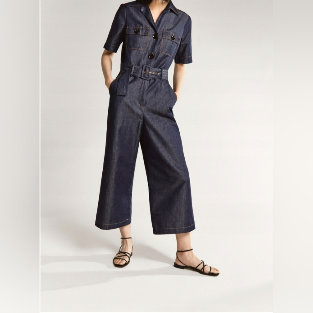 Massimo Dutti Wide Leg Belted Jumpsuit. Size L